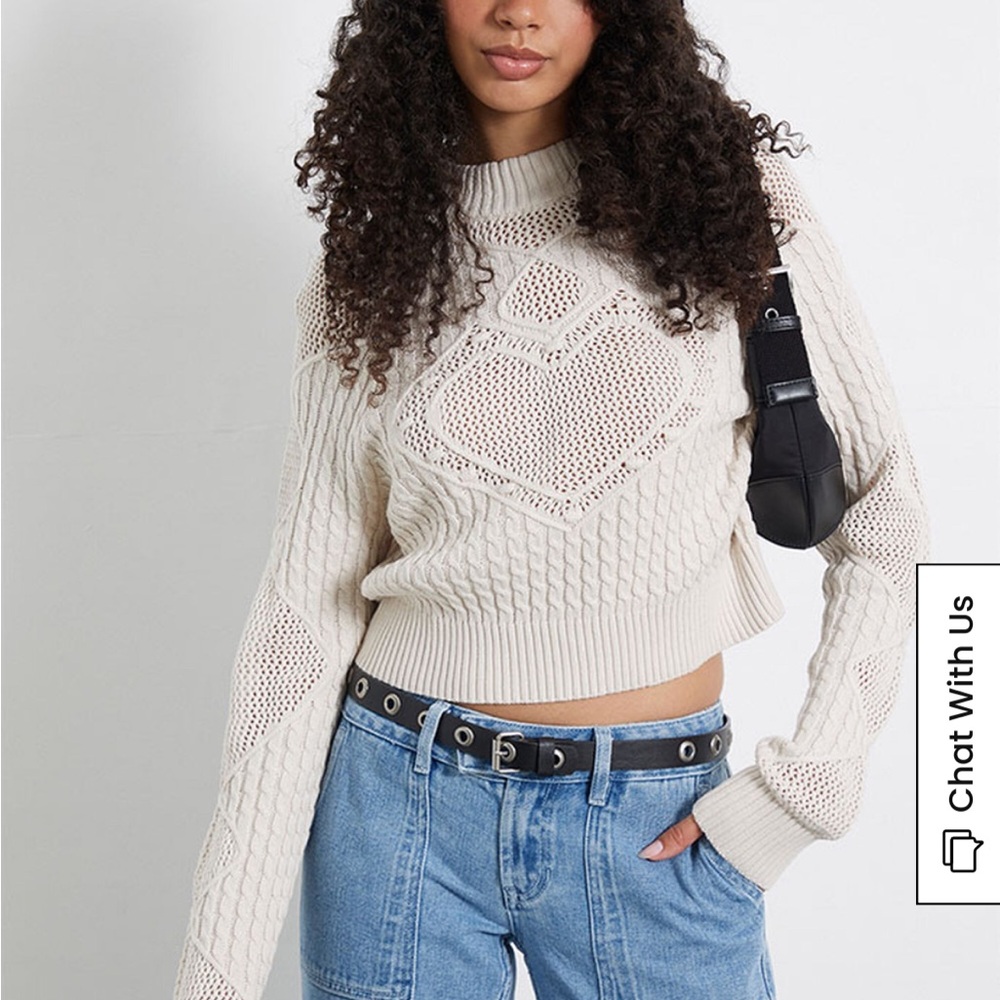 Ivory Knit Heart Sweater